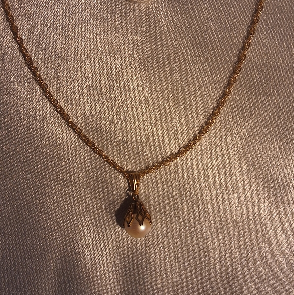 14k Gold Pearl Pendant Necklace  Solid Gold  20" Genuine Pearl - Picture 2 of 5